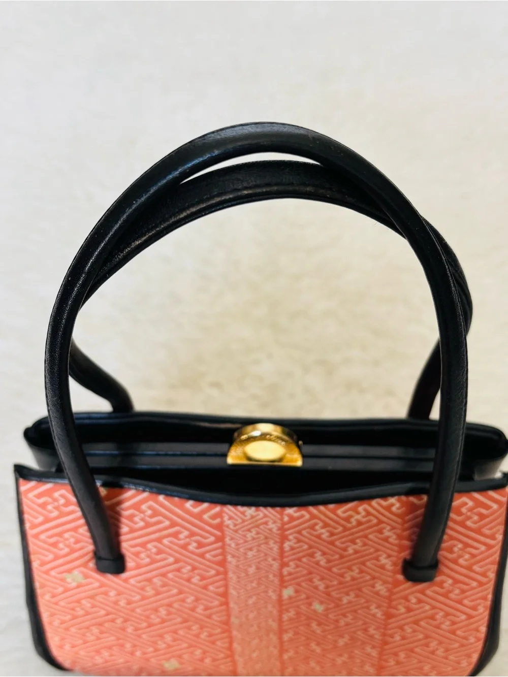 Kimono Japanese black leather  Orange Fabric Small Handbag/Satchels Bag